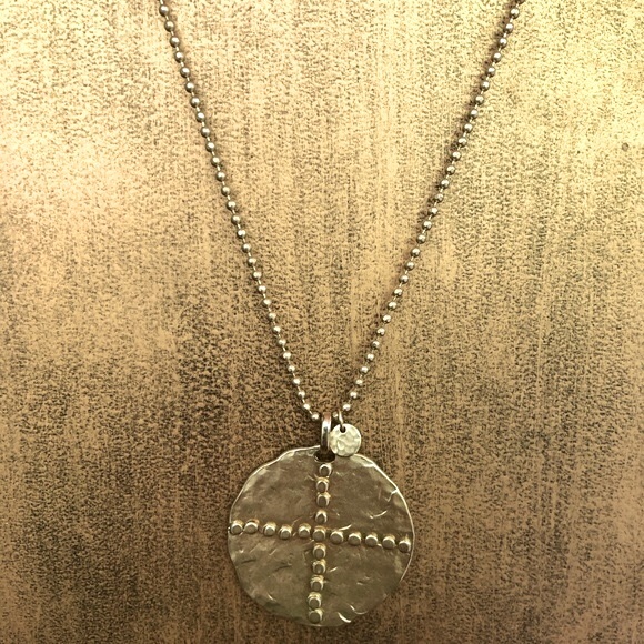 Gold ball chain necklace and 1-3/4” disk w/dotted cross & tiny charm by Chico’s - Picture 4 of 10